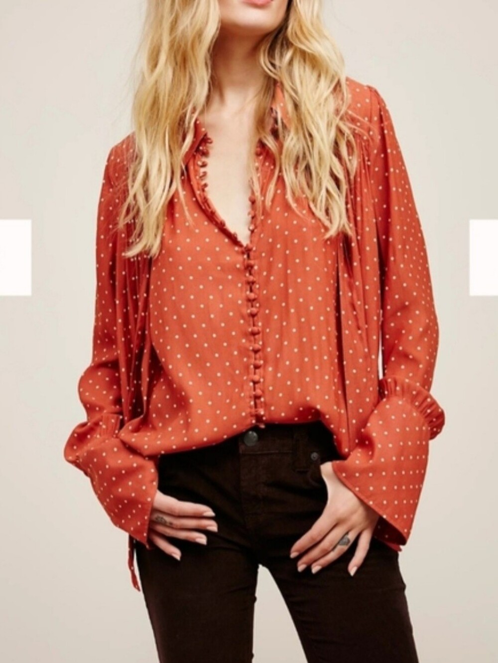 Free People New World Dotted Blouse SZ M